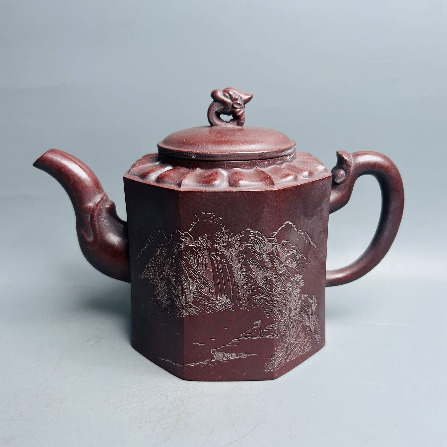 Vintage Chinese Yixing Purple Clay Teapot Zisha Ceremony Carving Collectible Art