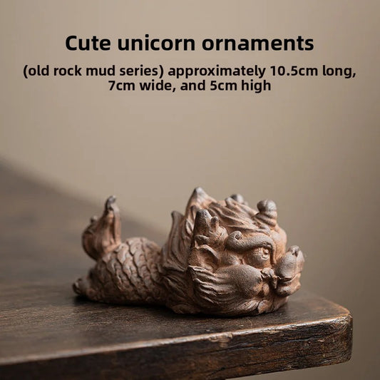 Rock Mud Fortune Kylin Tea Pet Vintage Landscaping Tea Statue Ornaments Craft