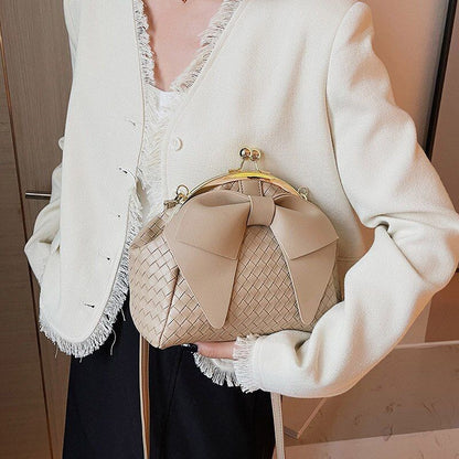 Gold/Silver Knots Shoulder Bag Weave Handbag Purse Evening Clutches Clip Pouch