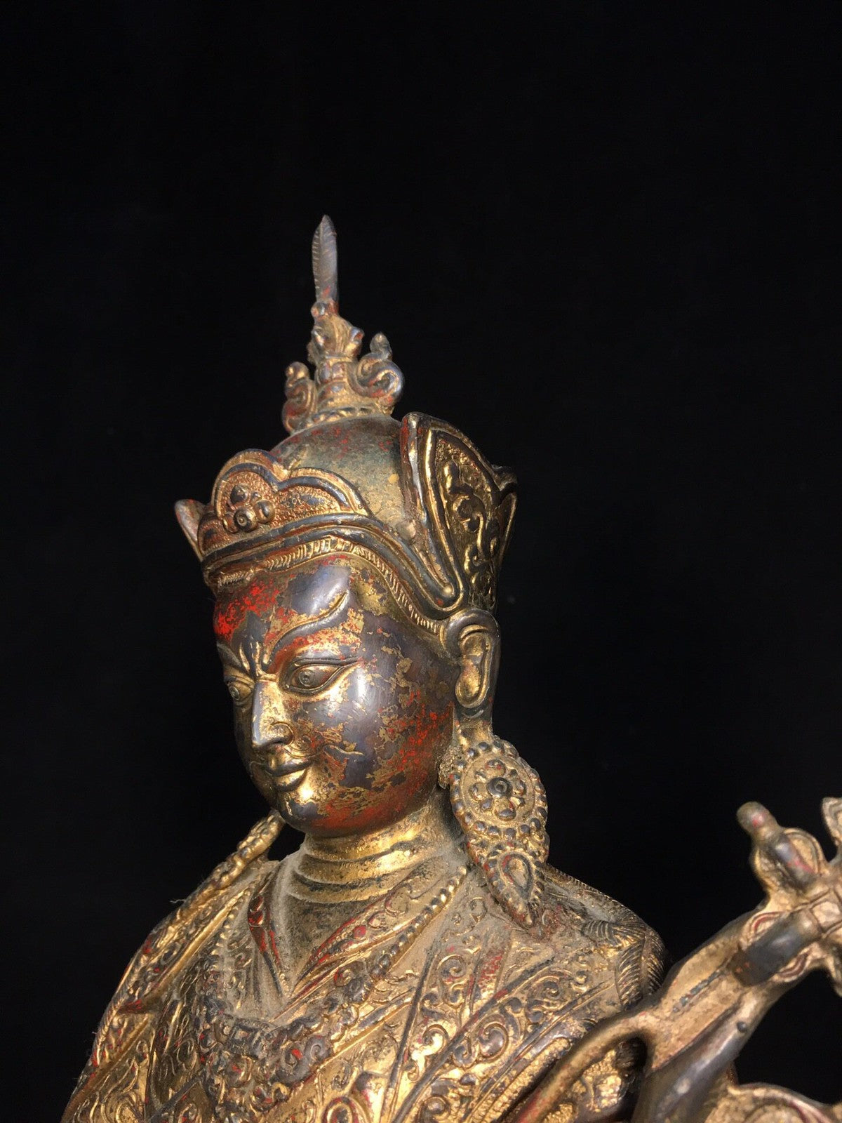 Old Dynasty Chinese Tibet Buddhism Temple Bronze Padmasambhava Buddha Statue