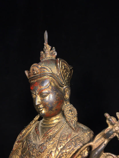 Old Dynasty Chinese Tibet Buddhism Temple Bronze Padmasambhava Buddha Statue