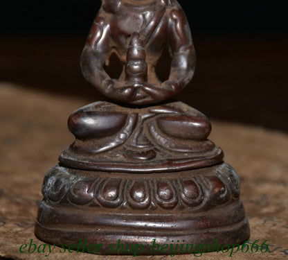 3.2" Old Tibet Tibetan Bronze Amitayus longevity God Goddess Statue
