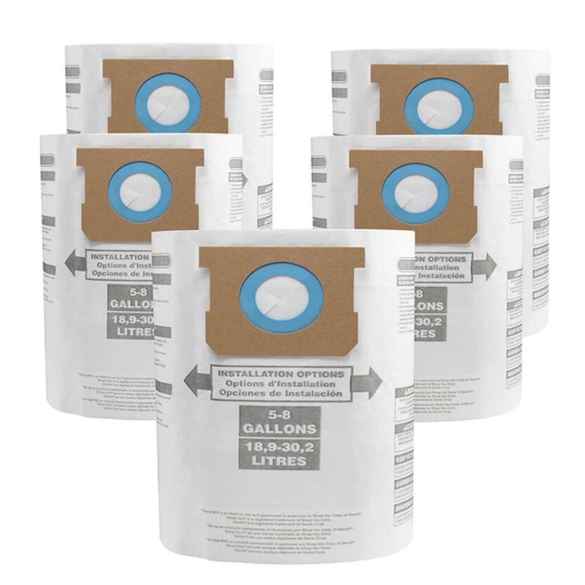 5 Pack Vacuum Cleaner Dust Bags For Shop Vac 5-8 Gallon Vacuum 9066100