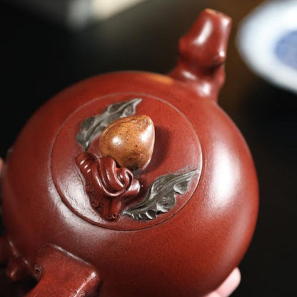 Yixing Zisha Teapot 550ml Handmade Peach Shape Qingshui Clay Kung Fu Pot