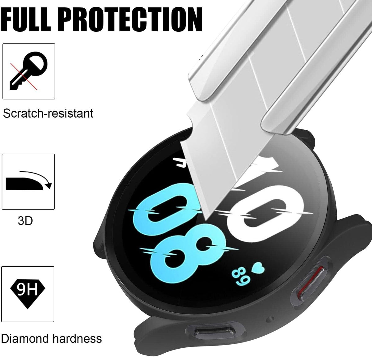 4X Samsung Galaxy Watch 4 5 6 7 40/44 Tempered Glass Protector Screen Case Cover