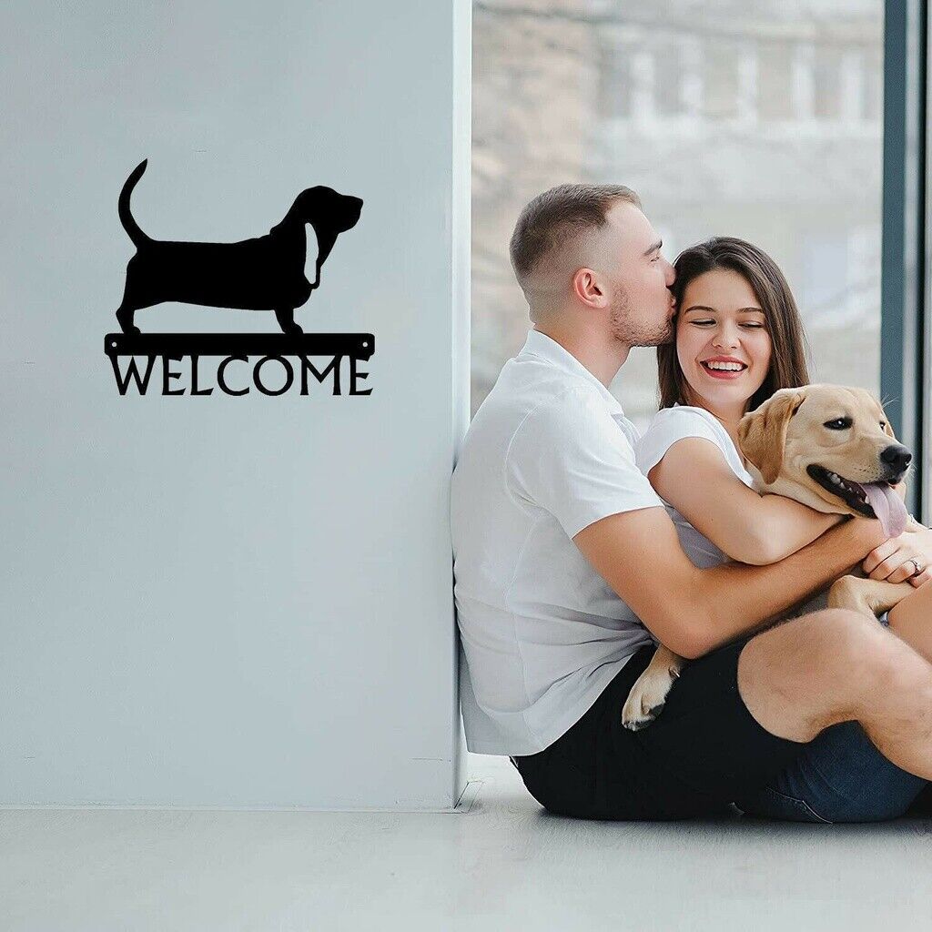 Basset Hound Dog Welcome Sign Wrought Iron Crafts Metal Ornaments Decoration