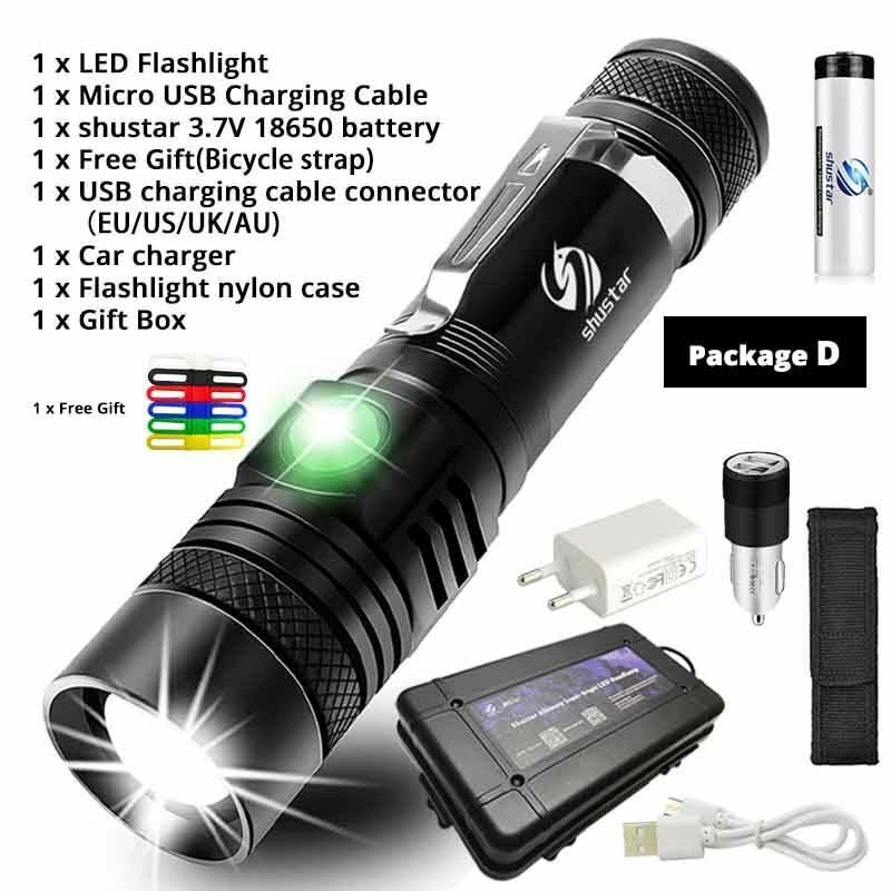 LED Flashlight Ultra Bright XP-L V6 Lamp Beads Waterproof Torch Zoomable 4 Modes