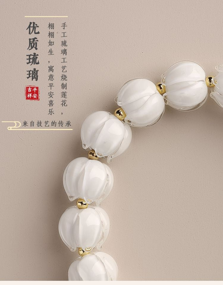 New Style Women Single Strand Ice White Glass Lotus Bracelet