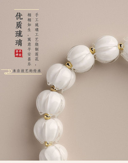 New Style Women Single Strand Ice White Glass Lotus Bracelet