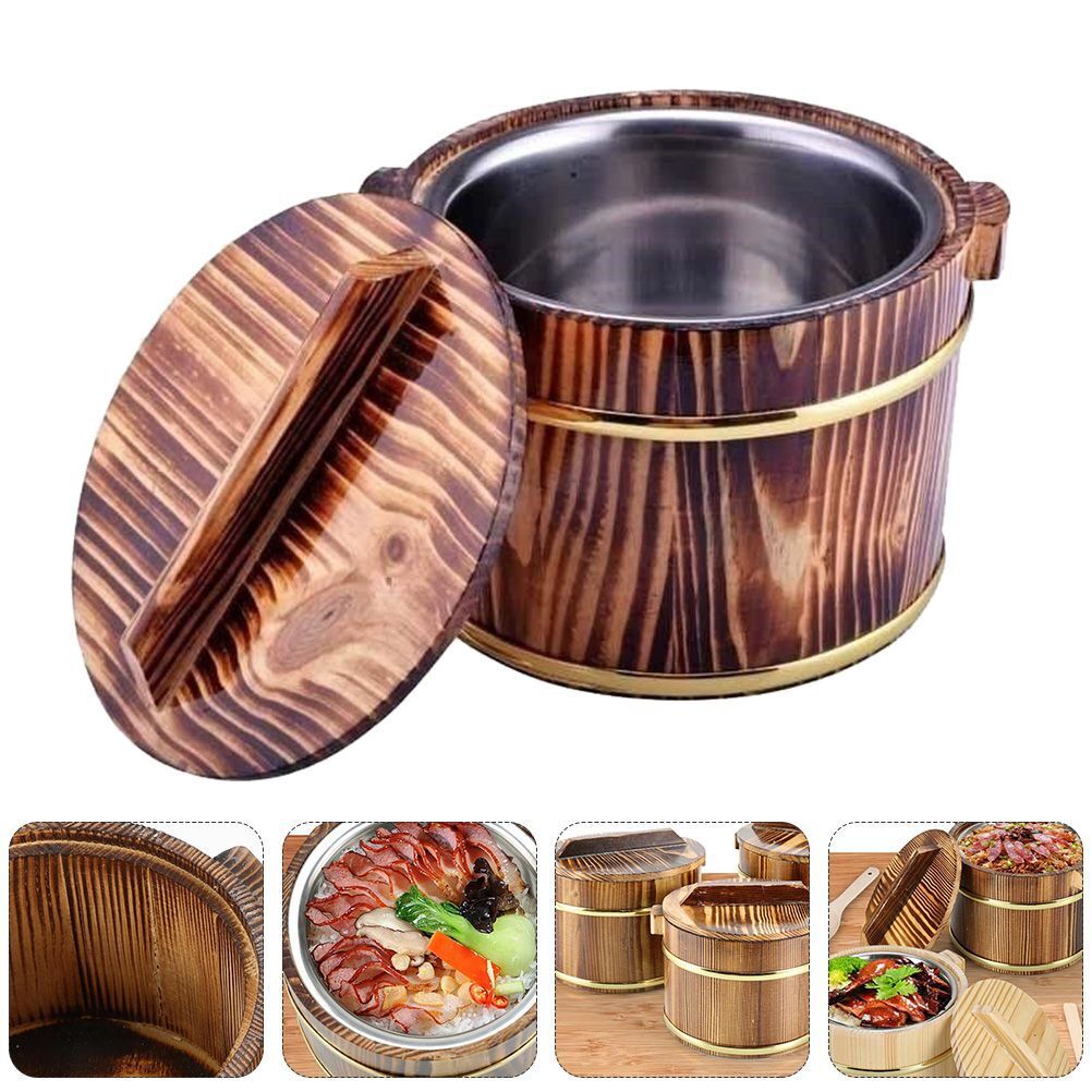 Rice Bowl Soup Sushi Tub Bucket Wood Steamer Japanese Oke Food Container 20x20cm