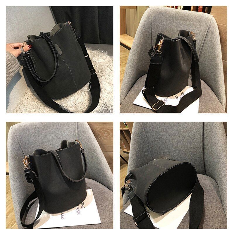 Luxury Handbag Bucket Bag Leather Shoulder Purse Large Wide Strap Crossbody Bags