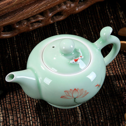 Longquan Celadon Tea Pot Handpainted Floral Ceramic Pot 7 Infuser Holes 220ml