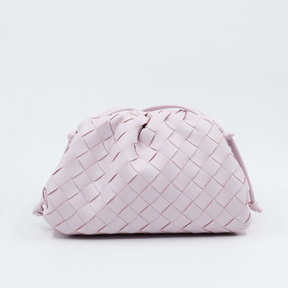 Woven Ruched Microfiber Leather Mini Pouch Clutch Bag Crossbody Shoulder Purse