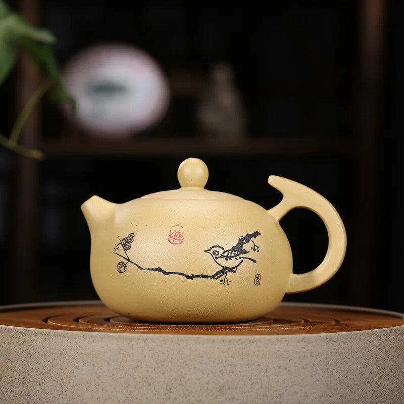 200cc Yixing China Mud Purple Teapot Xishi Teapot Depicting Flowers And Birds