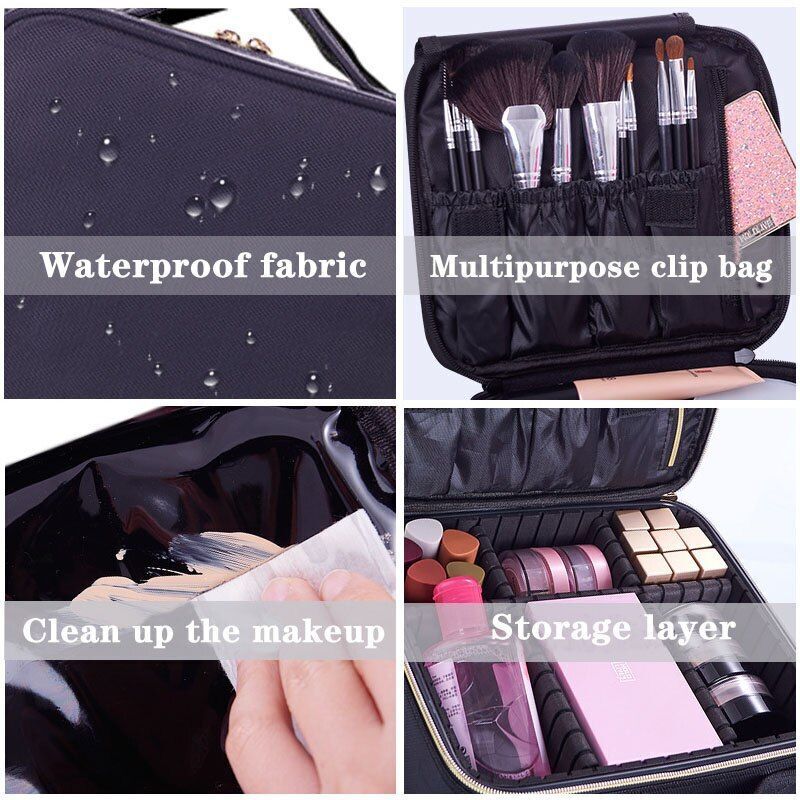 Makeup Case Traveling Cosmetic Bag Make Up Storage Box Nail Tool Suitcases Solid