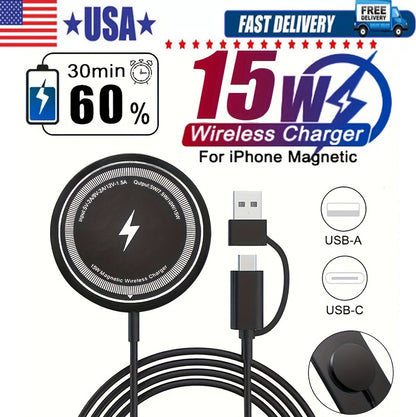 15W Magnetic Fast Wireless Charger Pad For SamsungS24 Ultra iPhone 16 14 Pro LOT