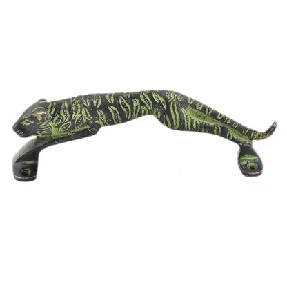 Set of 2 Antique Look Green Patila Tiger Design Brass Door Handle