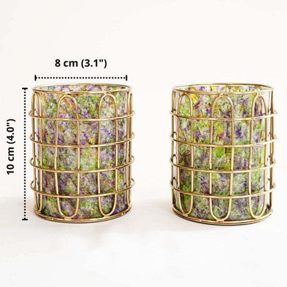 Set of 2 Elegant Stainless Steel (Gold Color) and Green Glass Silverware Holders