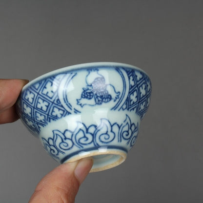 50ml Chinese Jingdezhen Blue White Porcelain Pomegranate Pattern Teacup Tea Set