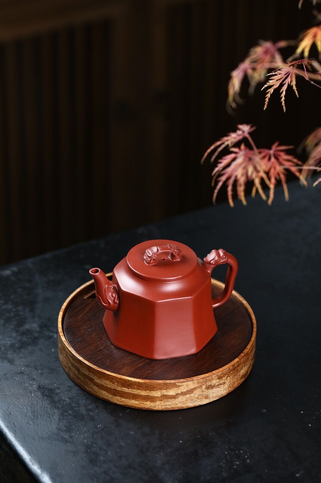 Yixing raw ore Dahongpao famous hand-made hexagonal Golden Bell teapot 200ml