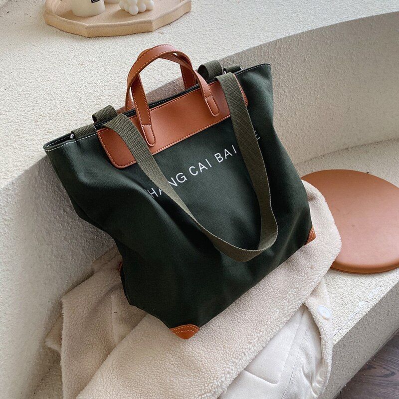 Canvas Handbag Shoulder Crossbody Bag Large Leather Shopper Bag 41*35*17CM Pouch