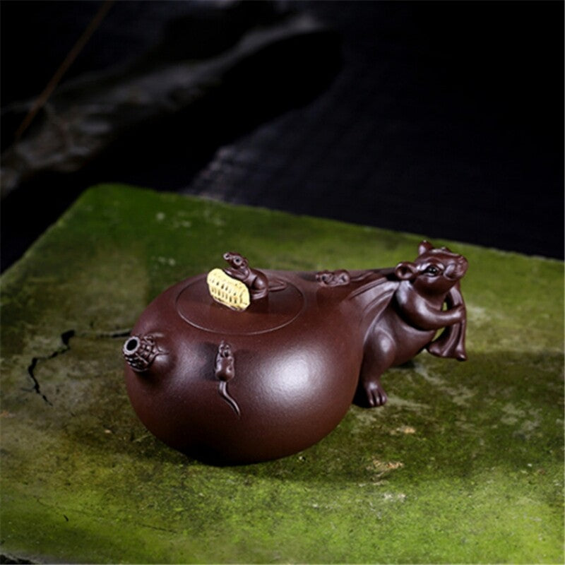 Full Handmade Tea Pot Creative Real Yixing Zisha Purple Clay Pot Mouse Statue