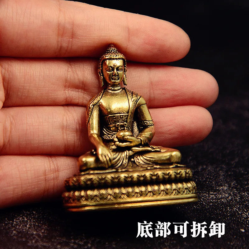 4.8cm Retro Brass Handcarved Sitting Sakyamuni Buddha Statue Ornament Collection