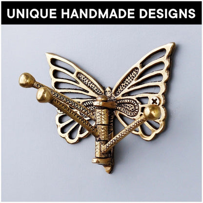 Antique Brass Butterfly Swivel Tri Arm Wall Hook Coat Key Clothes Hat Hanger