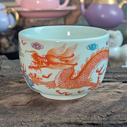 Chinese Jingdezhen Porcelain Enamel Color Tea Cup :red Dragon 130ml Tea Cups