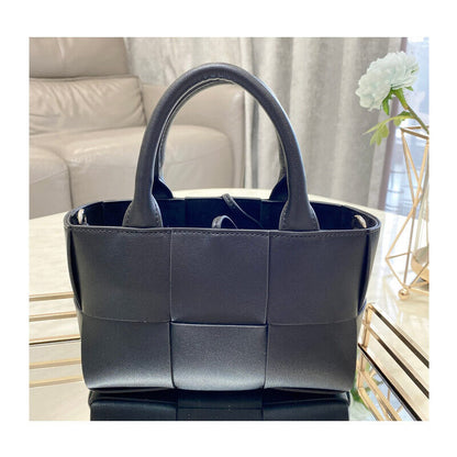 Small Woven Real Leather Tote Handbag Fashion Purse Shoulder Bag w/ Long Strap