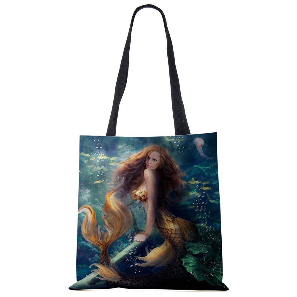 Mermaid Print Shoulder Bag Women Shopping Reusable Bags Large Travel Beach Bags