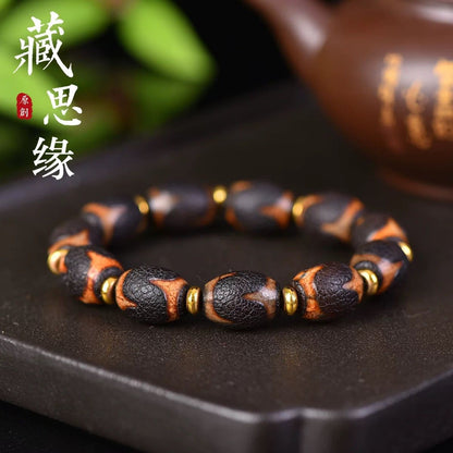 Tibetan Style Agate Bead Bracelet Barrel Beads Vintage Unisex Single Strand