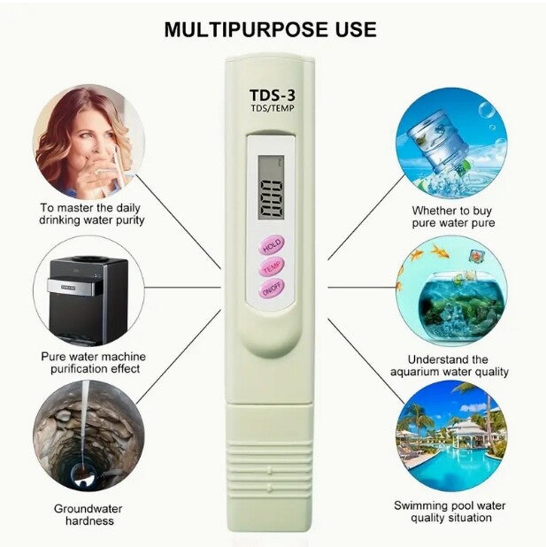 Handheld Water Quality Hardness Purity Digital LCD Meter 0-9990 PPM TDS TDS-3