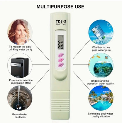 Handheld Water Quality Hardness Purity Digital LCD Meter 0-9990 PPM TDS TDS-3