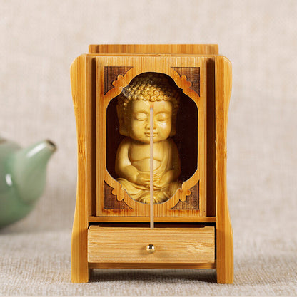 Crafts Mini Portable Buddhist Wood Bamboo Altar Butsudan Shrine God Zen House