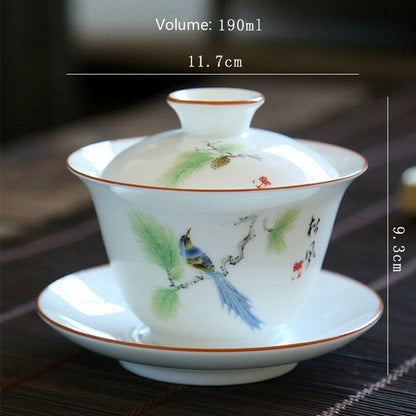 Porcelain Fine Chinese Gaiwan Tea Tureen Drinkware Teacups Household Accessories