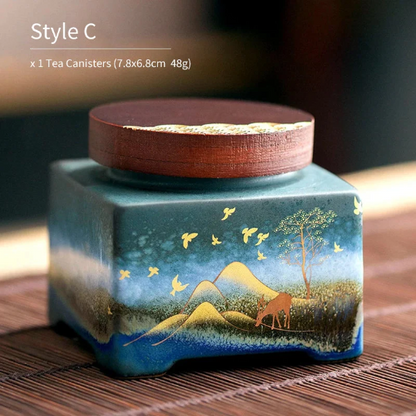Golden Deer Ceramic Tea Canisters for Storage Food and Tea