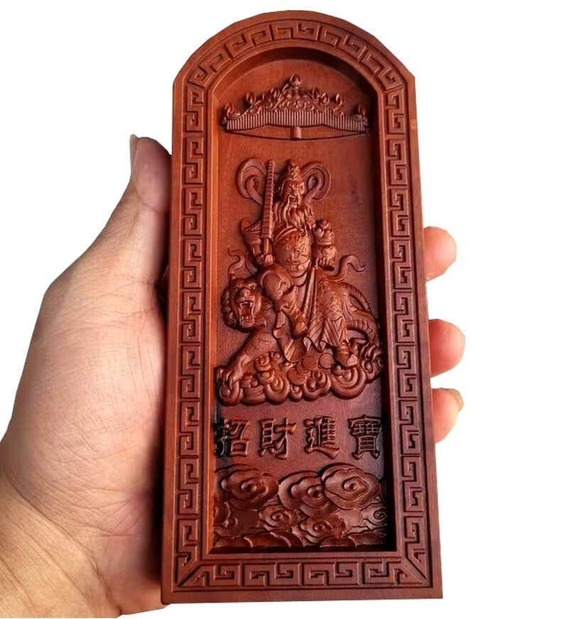 Old Jujube Wood Carved Token Chao Kung Ming Taoist Military God Wealth Tool