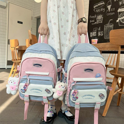 Patchwork Badge Woman Backpack Waterproof High School Bags 31*15*44 /30*13*41 CM