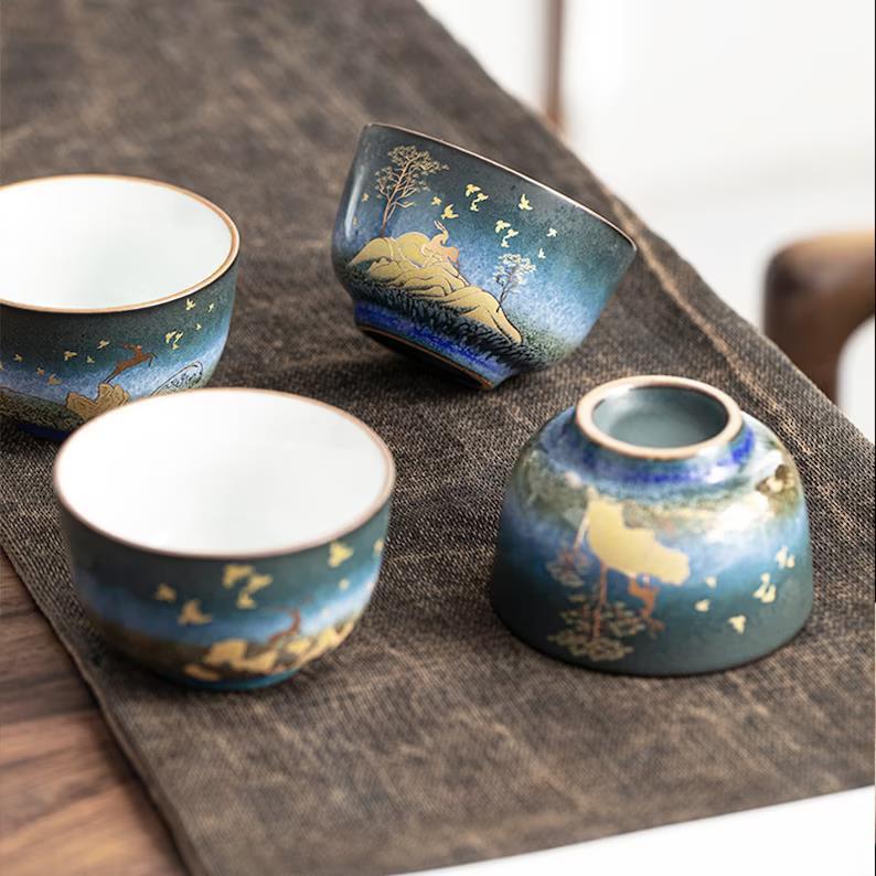 Kongfu Tea Cup Ceramic Gold Deer Personalization Chinese Kung Fu Tea Cup 100ml