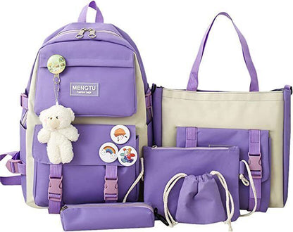 5Pcs Girls School Bag Set Women Girls Backpack Student Bookbag Travel Bag