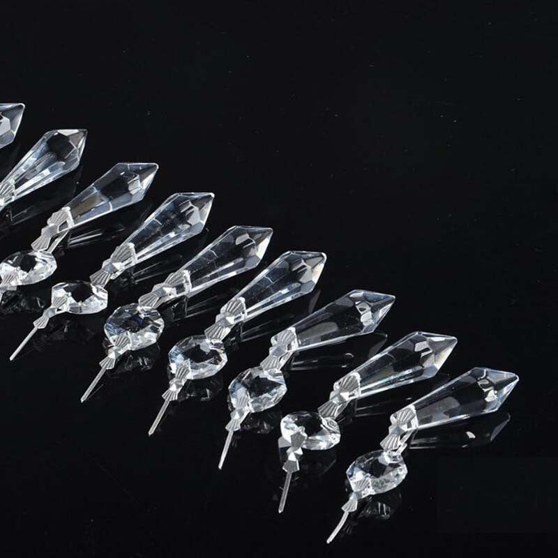 50 Clear Glass Crystals Chandelier Lamp Prisms Parts +38mm Hanging Drops Pendant