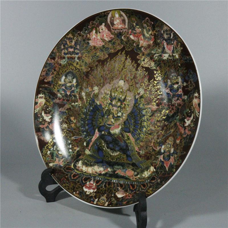 Chinese Porcelain Qing Qianlong Famille Rose Tangka Buddha Statue Plates 10.23”
