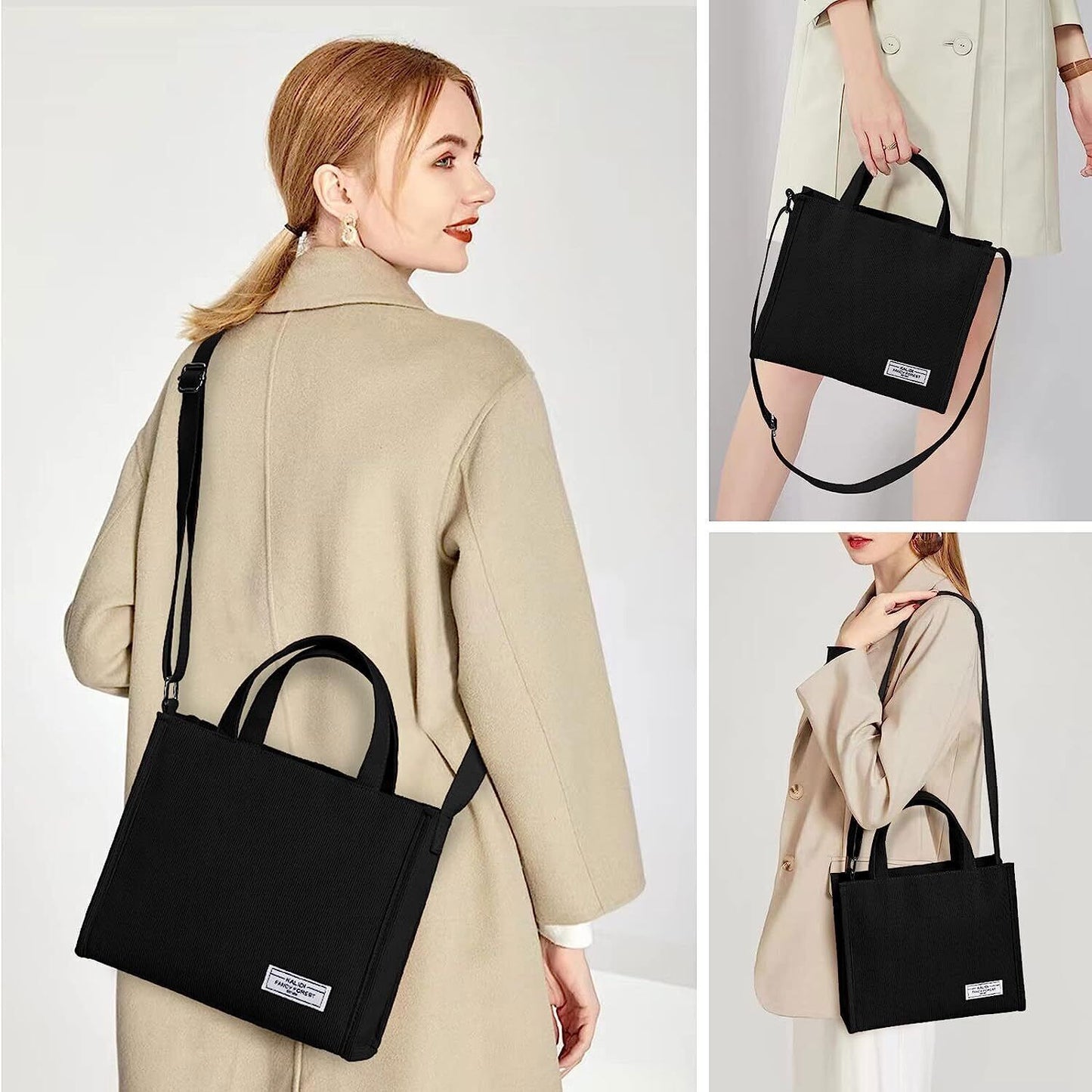 KALIDI Tote Bag for Women Corduroy Crossbody Bag Casual Zipper Tote Fashion Shou