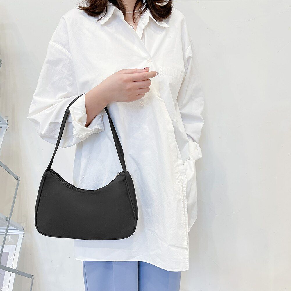 Underarm Bag Retro Nylon Vintage Simple Women Zipper Shoulder Handbag 28*18*8 CM