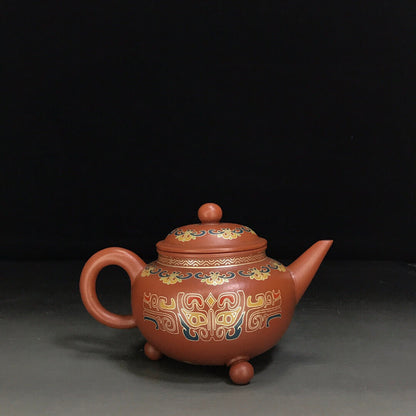 Chinese Yixing Zisha Clay Handmade Exquisite Teapot （三足水平壶 底款：柏原（清））