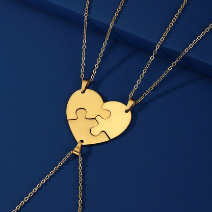 Women Necklace Stainless Steel Multiple Heart Puzzle Pendant Best Friend Jewelry