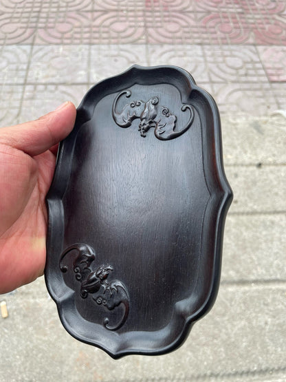 Exquisite Hand-carved Chinese Rosewood Bat Pattern Tea Tray