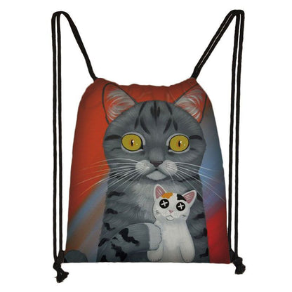 Black Cat Drawstring Bag Women Shopping Purse Canvas Travelling Bag Backpack 1PC