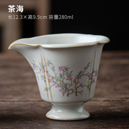 1pc Ru Kiln Sancai Gaiwan Ceramic Tea Bowl Household Kung Fu Tea Set